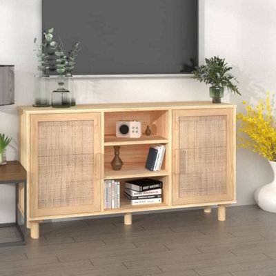 Berkfield Sideboard Brown 105X30X60 Cm Solid Wood Pine And Natural Rattan - image 1