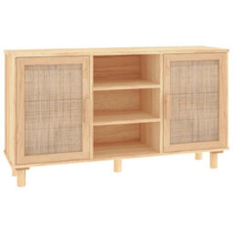 Berkfield Sideboard Brown 105X30X60 Cm Solid Wood Pine And Natural Rattan - thumbnail 2