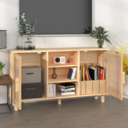 Berkfield Sideboard Brown 105X30X60 Cm Solid Wood Pine And Natural Rattan - thumbnail 3