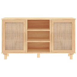 Berkfield Sideboard Brown 105X30X60 Cm Solid Wood Pine And Natural Rattan - thumbnail 4