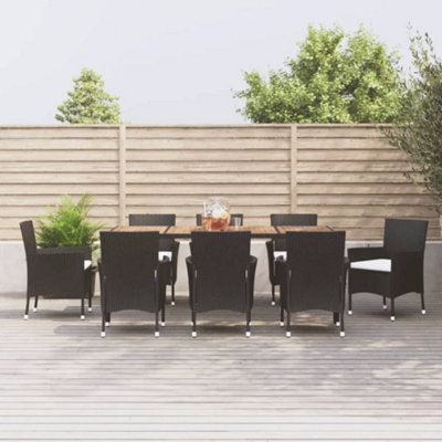 Walplus 9 Piece Garden Outdoor Dining Set Suitable For Backyard, Patio With Cushions Black Poly Rattan - image 1