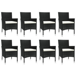 Walplus 9 Piece Garden Outdoor Dining Set Suitable For Backyard, Patio With Cushions Black Poly Rattan - thumbnail 4