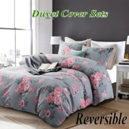 Ameha Printed Duvet Cover 3Piece Set With Matching Pillowcase Reversible Grey Bouquet Pattern Bedding Set Super King (260X220Cm) - thumbnail 1