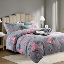 Ameha Printed Duvet Cover 3Piece Set With Matching Pillowcase Reversible Grey Bouquet Pattern Bedding Set Super King (260X220Cm) - thumbnail 8