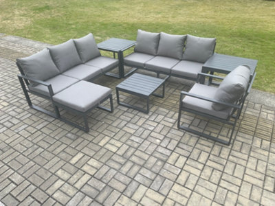 Fimous Aluminium 8 Seater Outdoor Garden Furniture Lounge Sofa Set With Square Coffee Table Chair Footstool 2 Side Tables - image 1