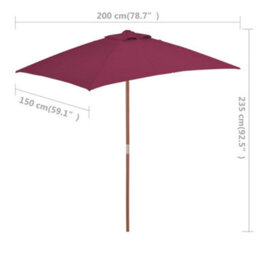 Berkfield Outdoor Parasol With Wooden Pole 150X200 Cm Bordeaux Red - thumbnail 8