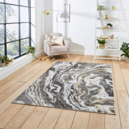 Grey Gold Abstract Modern Easy To Clean Rug For Dining Room-120Cm X 170Cm - thumbnail 1