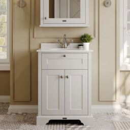 Hudson Reed Floor Standing 2 Door Traditional Vanity Unit With 1 Tap Hole White Marble Top & Basin, Timeless Sand, 620 X 470 mm - thumbnail 2