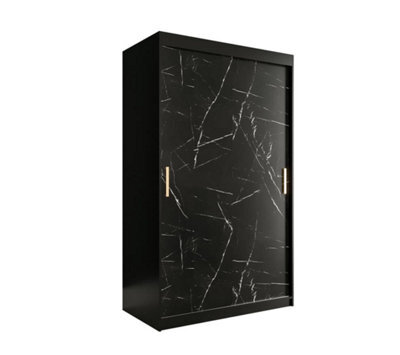 Arte Compact Black Geneva T Sliding Door Wardrobe W1200mm H2000mm D620mm - Sleek Design, Gold Handles, Efficient Storage - image 1