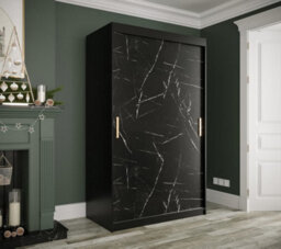 Arte Compact Black Geneva T Sliding Door Wardrobe W1200mm H2000mm D620mm - Sleek Design, Gold Handles, Efficient Storage - thumbnail 2