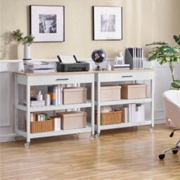 Kitchen Island Cart Rolling Storage Trolley W/drawer 3 Shelves Wood Top, White - thumbnail 6