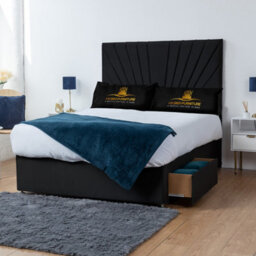 UKBEDFURNITURE Sunrise Black Plush  Divan Bed Base With 26 Inch Headboard - No Storage - thumbnail 2