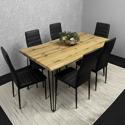 Kosy Koala Modern Dining Table Set With 6 Black Faux Leather Chairs Dining Room Furniture - image 1