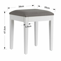 Aspect Furniture Dressing Table Stool With Padded Seat, Wood In White Finish, Grey Cushion - thumbnail 5