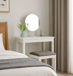 Aspect Furniture Dressing Table Stool With Padded Seat, Wood In White Finish, Grey Cushion - thumbnail 6