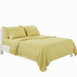 Plain Poly Cotton Easy Care Fitted Flat Sheet Matching Pillowcases Set Lemon - thumbnail 2
