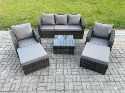 Fimous 7 Seater Rattan Garden Furniture Set With Square Coffee Table 2 Big Footstool Patio Lounge Sofa Set Dark Grey Mixed - image 1