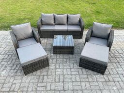 Fimous 7 Seater Rattan Garden Furniture Set With Square Coffee Table 2 Big Footstool Patio Lounge Sofa Set Dark Grey Mixed - thumbnail 1