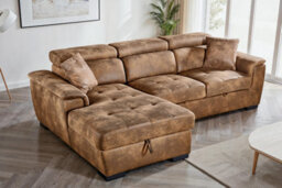Faux Leather Suede Brown Corner Sofa Bed With Storage 1C2 Sofabed
