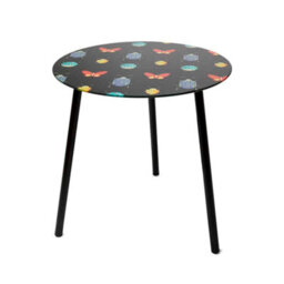 Balvi Round Small Side Table Bugs Design Novelty Living Room End Table Black Wood/glass 40 Cm