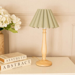 Valuelights Victoria Light Wood Candlestick Stem Table Lamp With Sage Green Scallop Tapered Shade And Led Bulb - thumbnail 3