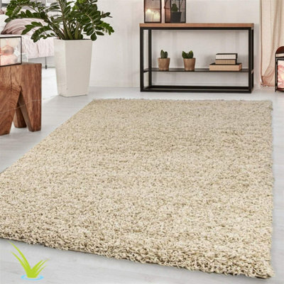 STALWART Modern Shaggy Rug - 5Cm Thick Pile Soft Touch Washable Area Rugs Carpet (Light Beige, 120X170Cm) - image 1