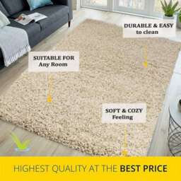 STALWART Modern Shaggy Rug - 5Cm Thick Pile Soft Touch Washable Area Rugs Carpet (Light Beige, 120X170Cm) - thumbnail 3