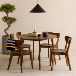 Wyld Haus Krakow 5-Piece Round Dining Set Walnut Effect Table With 4 Chairs - thumbnail 2