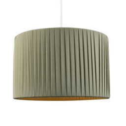 Happy Homewares Contemporary Designer Double Pleated Olive Cotton Fabric 12 Drum Lamp Shade - thumbnail 5