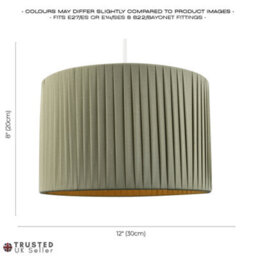 Happy Homewares Contemporary Designer Double Pleated Olive Cotton Fabric 12 Drum Lamp Shade - thumbnail 6