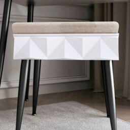 CARME Home Montana Padded Velvet Storage Stool-White/black - thumbnail 1