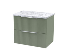 Balterley Tixall Fluted 2 Drawer Wall Hung Vanity Unit With Laminate Worktop, Satin Green, 600mm
