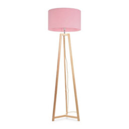 Valuelights Lottie Natural Wood Tripod Floor Lamp With Blush Pink Drum Shade - thumbnail 2