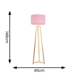 Valuelights Lottie Natural Wood Tripod Floor Lamp With Blush Pink Drum Shade - thumbnail 4