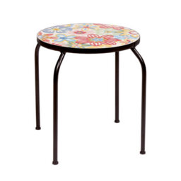 Premier Decorations 42.5Cm Boho Brights Stool Side Table Colourful Floral Metal Decorative Accent Seat - thumbnail 1