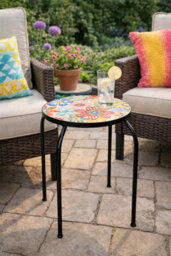 Premier Decorations 42.5Cm Boho Brights Stool Side Table Colourful Floral Metal Decorative Accent Seat - thumbnail 3
