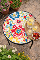 Premier Decorations 42.5Cm Boho Brights Stool Side Table Colourful Floral Metal Decorative Accent Seat - thumbnail 6