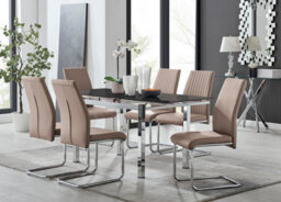 Furniturebox Uk Enna Black Glass Extending Dining Table And 6 Cappuccino Lorenzo Chairs - thumbnail 1