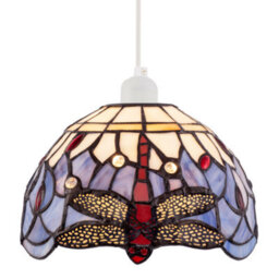 Happy Homewares Lavender Purple Toned Stained Glass Dragonfly Tiffany Pendant Shade - thumbnail 2