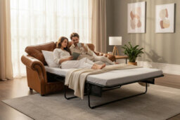 Chesterfield 3 Seater Sofabed Old English Tan Leather Bespoke In Era Style - thumbnail 3