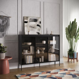 Arte Trend Tr-08 Display Cabinet In Black Matt - Contemporary Design With Glassed Doors & Push-To-Open - W1500mm X H1180mm X D340mm - thumbnail 4