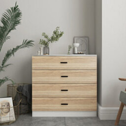 Urbnliving Height 73Cm4 Drawer Wooden Bedroom Chest Cabinet White Carcass And Oak Drawers Modern Wide Storage Cupboard Closet - thumbnail 2