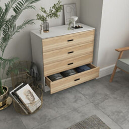 Urbnliving Height 73Cm4 Drawer Wooden Bedroom Chest Cabinet White Carcass And Oak Drawers Modern Wide Storage Cupboard Closet - thumbnail 3