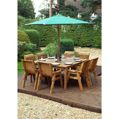Marlborough Traditional Eight Seater Table Set With 8 X Green Chair Cushions, 1 X Green Parasol & Base & 1 X Cushion Storage Bag - image 1
