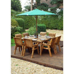 Marlborough Traditional Eight Seater Table Set With 8 X Green Chair Cushions, 1 X Green Parasol & Base & 1 X Cushion Storage Bag - thumbnail 1