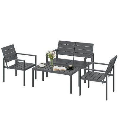 4 Piece Garden Furniture Set, Hdpe Metal Outdoor Sofa, Dark Grey - image 1
