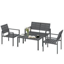 4 Piece Garden Furniture Set, Hdpe Metal Outdoor Sofa, Dark Grey - thumbnail 1