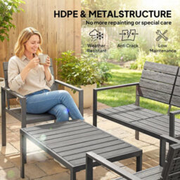 4 Piece Garden Furniture Set, Hdpe Metal Outdoor Sofa, Dark Grey - thumbnail 4