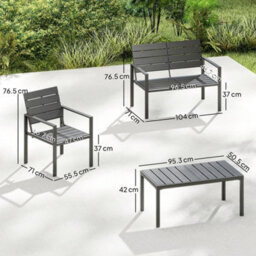 4 Piece Garden Furniture Set, Hdpe Metal Outdoor Sofa, Dark Grey - thumbnail 2