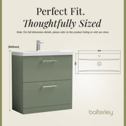 Balterley Level Modern Bathroom 2 Soft-Close Drawer & Mid-Edge Floor-Standing Vanity Unit Basin, Satin Green, 800mm - thumbnail 5